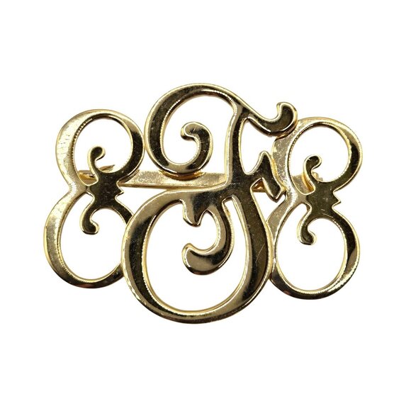 VTG Brooch Gold tone Cursive Script Letters Monogram Initials Pin Gift Jewelry - Picture 1 of 8